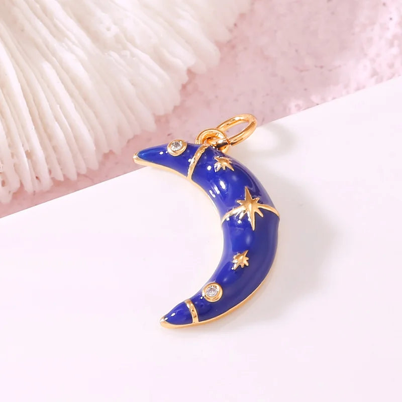 Factory Wholesale Gold Plated Enamel Crescent Moon Charm for DIY Jewelry Making