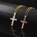 2022 Hot Selling Exquisite Crystal Cross Brass Necklace Luxury Gold Crucifix Pendant Clavicle Necklace for Girlfriend