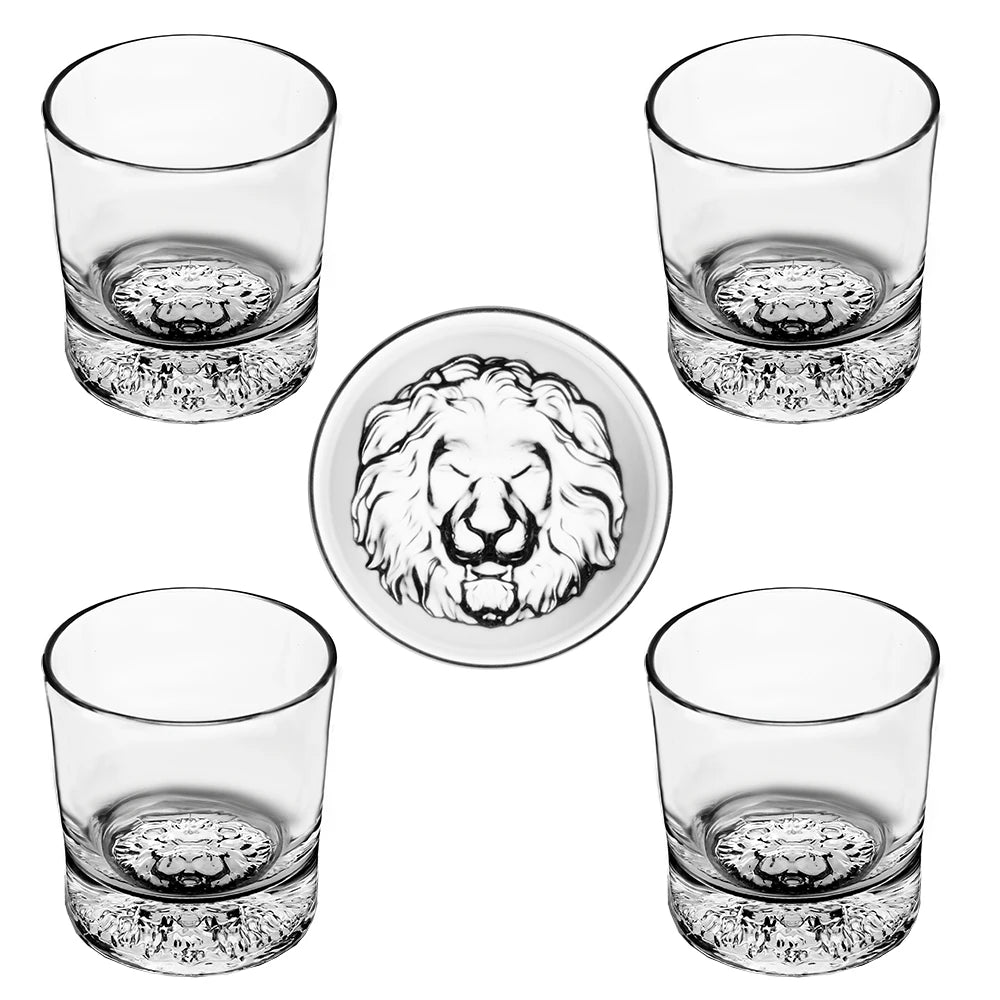 Factory Wholesale NOVARE Classic Non-Leaded 310ml Lion Animal Head Whiskey Shot Glass Custom Carved Bottom Stock OEM/ODM Free