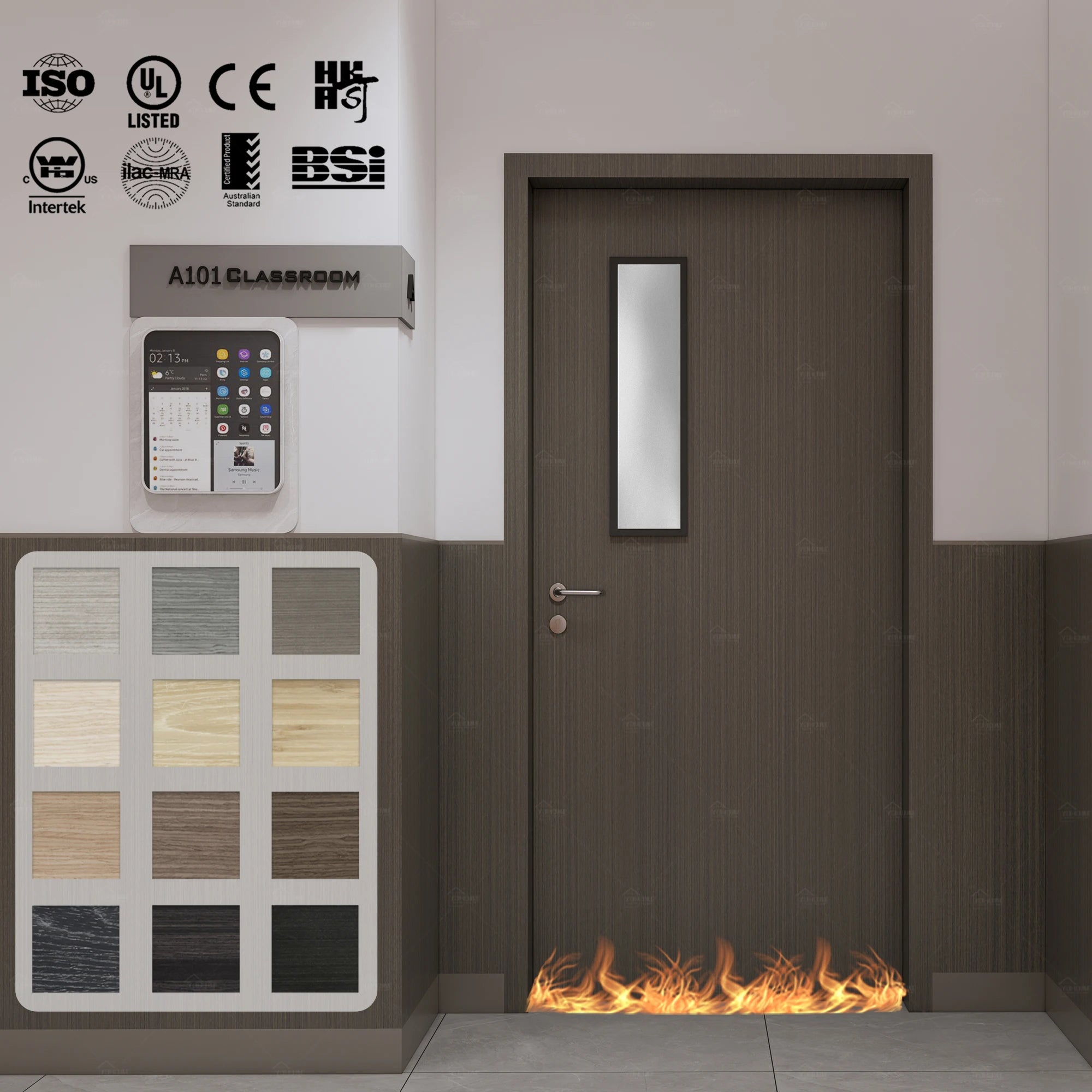 Foshan Yohome Germany Indoor Fire protection Door School Classroom Door Fd30 Wood Fire Safety Doors for Schools