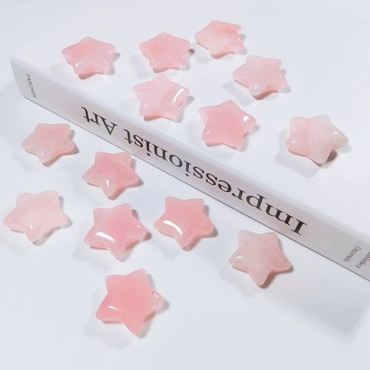 Huiying Wholesale Natural Carved Gemstone Rose Quartz Star Shaped Crystal Stones For Healing Reiki Crafts