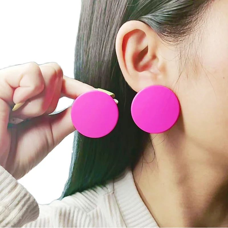 New 20 Macaron Color Round Spray Paint Earrings Simple Fashion Acrylic Personality Candy Color Earrings for Women