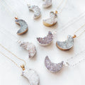 Custom Fashion Natural Druzy Stone 18k Gold 925 Sterling Silver Moon Star Crystal Pendant Necklace for Women Jewelry