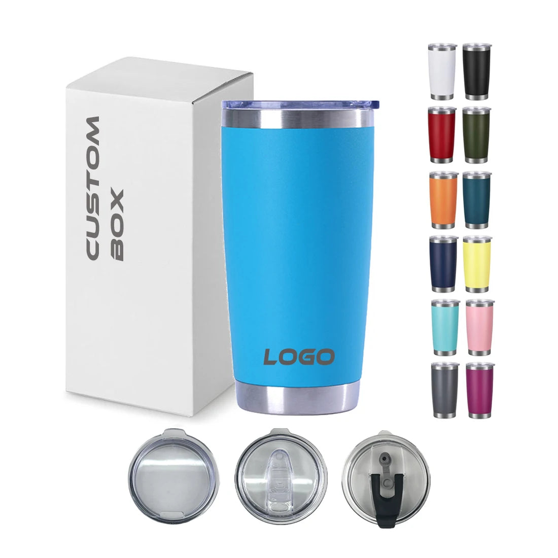Custom logo Powder Coated 20oz Double-wall Insulated Tumbler with a Slider Lid Custom Mug 20 oz Insulated Thermal Tumbler Cup
