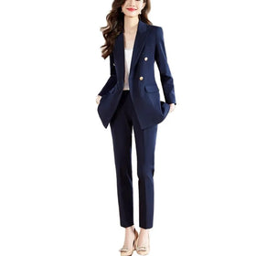 Women's Elegant Single Breasted Button Closure Notched Collar Blazer Jacket Pants Long Sleeves Embroidery XL Formal Autumn