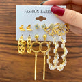 6 Pairs Set Creative Hollow Pattern Butterfly Geometric Tassel Earring Mixed Designs Acrylic Pearl Earrings Set for Women