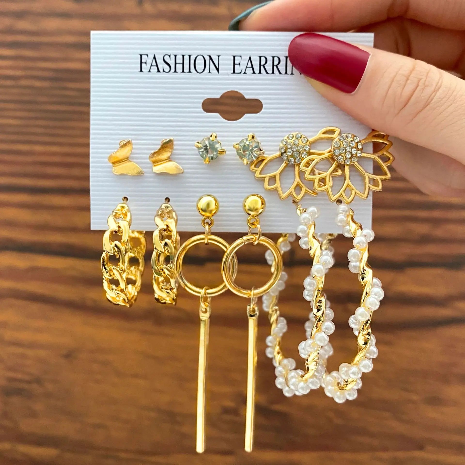 6 Pairs Set Creative Hollow Pattern Butterfly Geometric Tassel Earring Mixed Designs Acrylic Pearl Earrings Set for Women