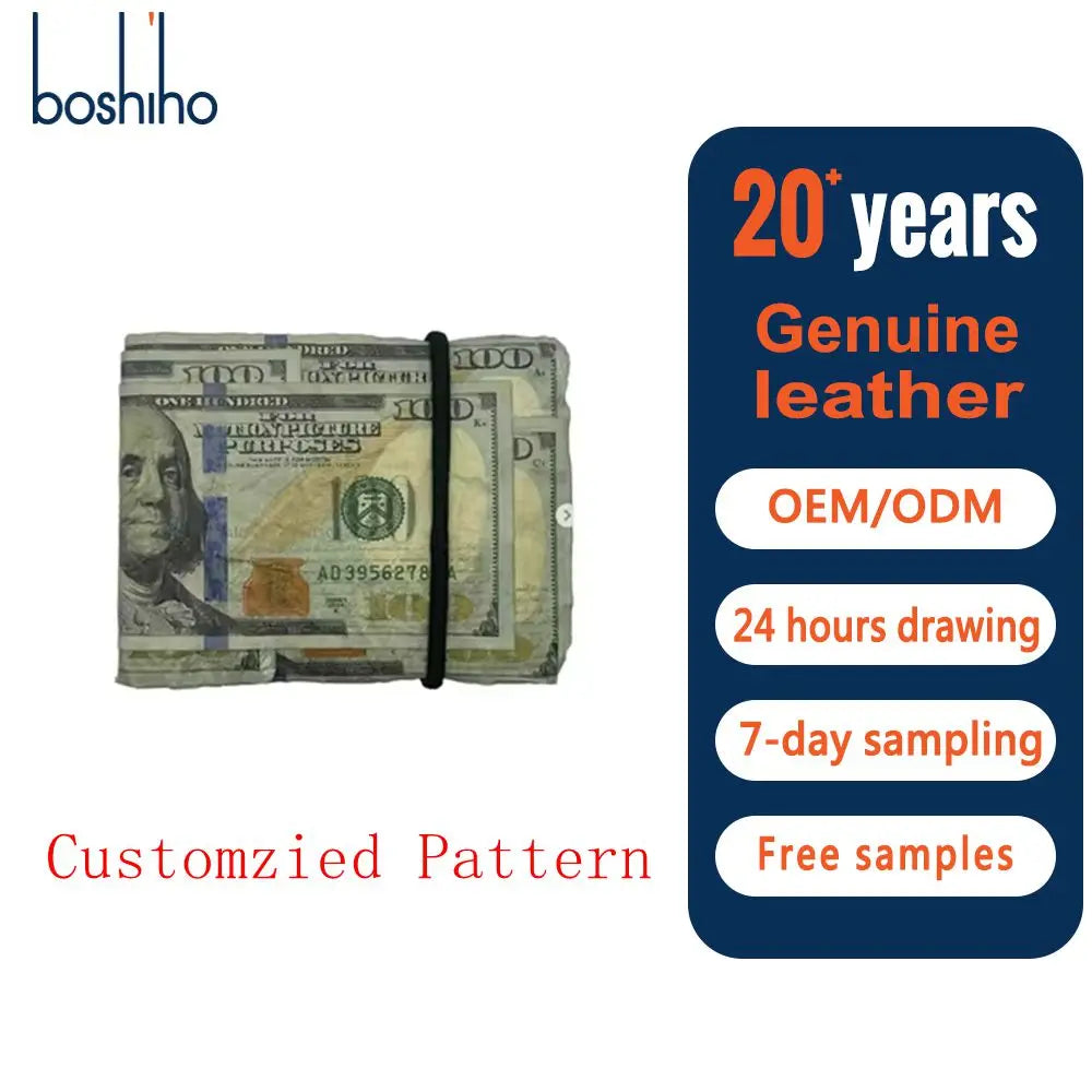 Boshiho Customized Bifold Vintage Leather Wallet Slim New Custom Print Various Bill and Card Holder for Dollar Credit Purse