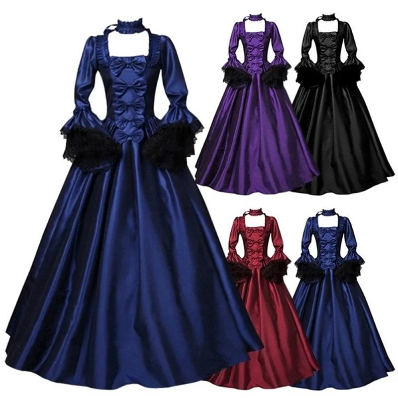 HOT SALE 5XL New Arrival Vintage Women Medieval Gothic Square Neck Flare Sleeve Lace Patchwork Maxi Dress Wholesale Dropshipping