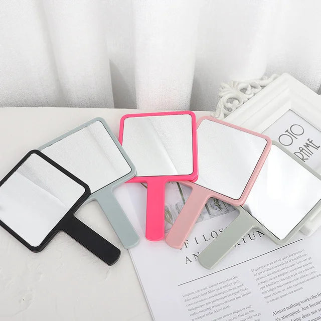 Wholesale Custom Logo Hand Mirror for Makeup Big Square White Black Pink Cosmetics Handheld Handle Single Side