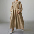 S-XL Autumn Spring Korean Casual Retro Loose Shirt Dress Large Size Shirt Dress Lapel Lace up Dress