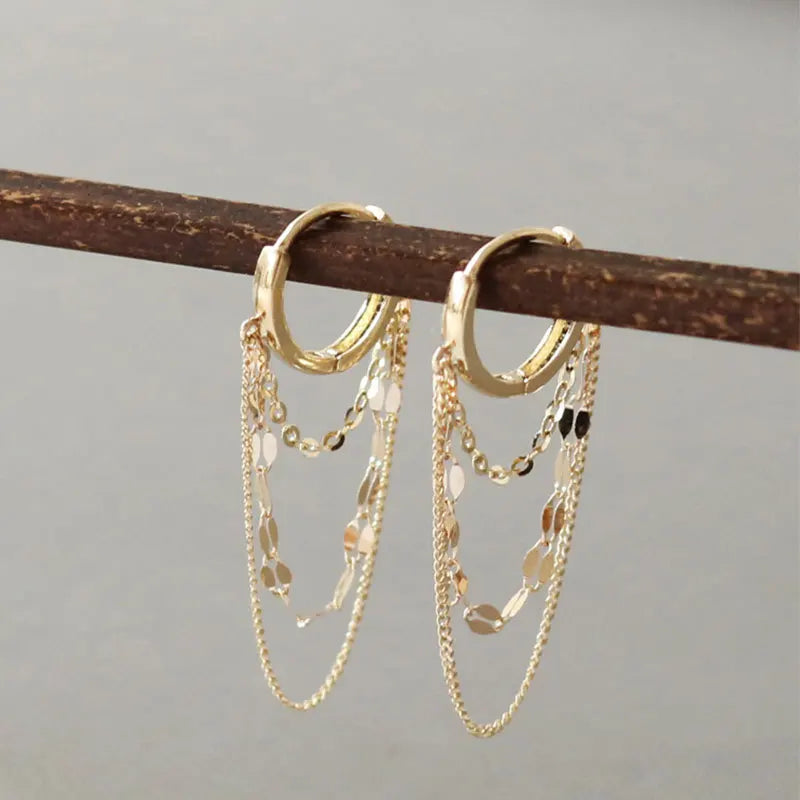 Popular Party Simple Multi-layer Fringe Chain S925 Sterling Silver Earrings Gift for Women