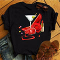 Trendy Letter Print Crewneck Pull-Over Short Sleeves Two-Tone Paneled Women Crop Top Girl Aesthetic Blouse Print Tops T-Shirt