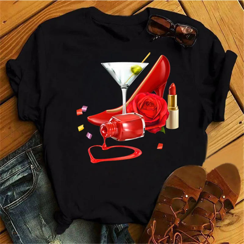 Trendy Letter Print Crewneck Pull-Over Short Sleeves Two-Tone Paneled Women Crop Top Girl Aesthetic Blouse Print Tops T-Shirt