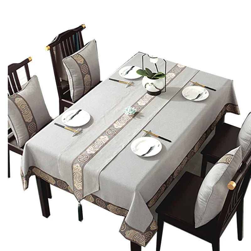 Ready Made Home Table Embroidered Chinese Style Waterproof Table Cloth Chair Set for Party Banquet Home