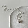Minimalist 925 Sterling Silver Toggle Necklace Link Chain Heart Charm Necklace