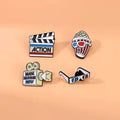 Movie Prop Enamel Pin Popcorn Camera Alloy Lapel Badge Action Prop Glasses Brooch Soft Enamel Lapel Pin