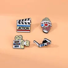 Movie Prop Enamel Pin Popcorn Camera Alloy Lapel Badge Action Prop Glasses Brooch Soft Enamel Lapel Pin