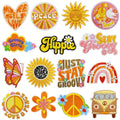 Trendy Embroidered Summer Iron on Embroidery Heat Transfer Patches Orange Yellow Sunflower Peace Hat Patches for Kids Clothing