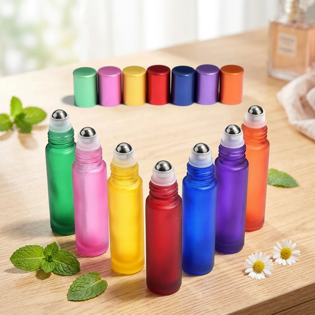 Luxury CAPOT Brand Cylinder Shape 5ml 10ml Colorful Perfume Essential Oil Roll on Glass Bottle with Screen Printed Design