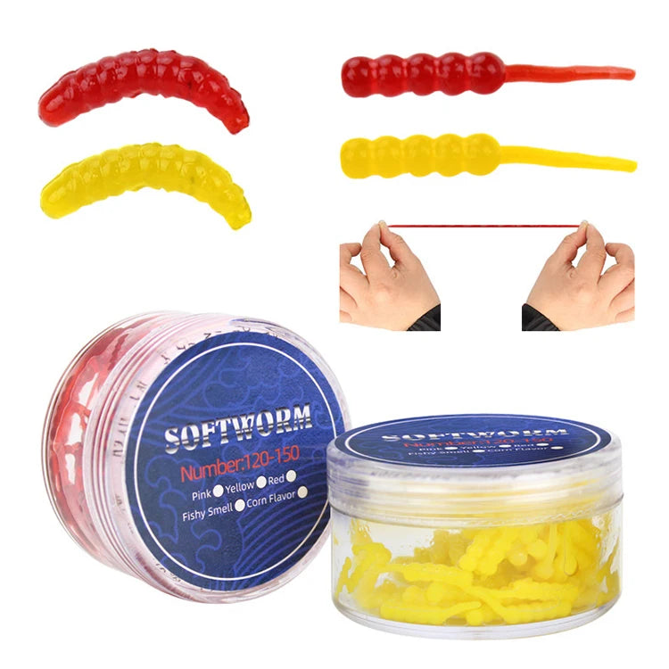 WEIHE 120-150pcs/box Silicone Worm Soft Fishing Lure Artificial Rubber Earthworm Baits Flexible Lures Pesca Jig Trout