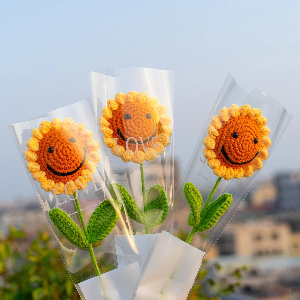 Smile Handmade Sunflower Knitted Flowers Valentine's Day Gifts Crochet Flower Wholesale