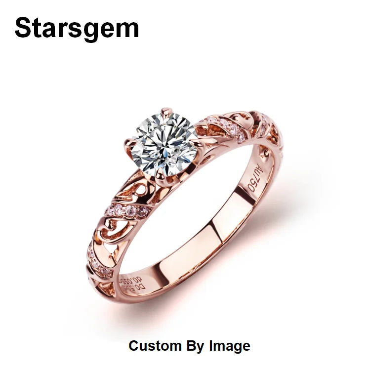 Pattern Hollow Design Real 9k 10K 14K 18K Yellow White Rose Solid Gold Diamond Ring