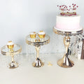 Y-Q073 Wholesale Wedding Light Luxury Cake Stands Set Buffet Cake Snack Display Stand Crystal Metal Gold Mirror Face Cake Stand