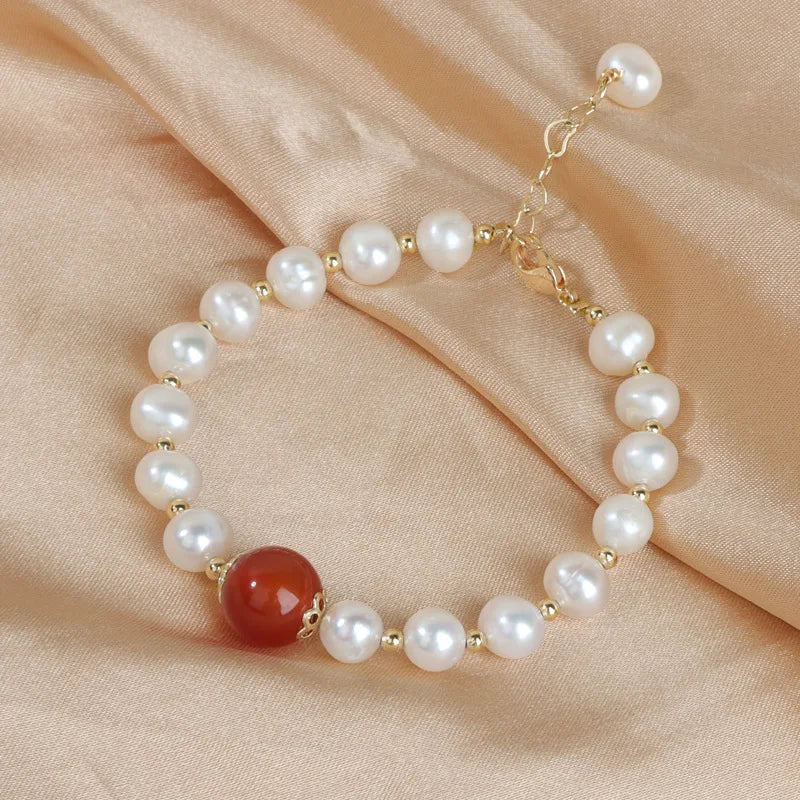 New Arrival Natural Baroque Pearl Bracelet Fashion Sardonyx Freshwater 14K Gold Plated Pearl Bracelet for Women