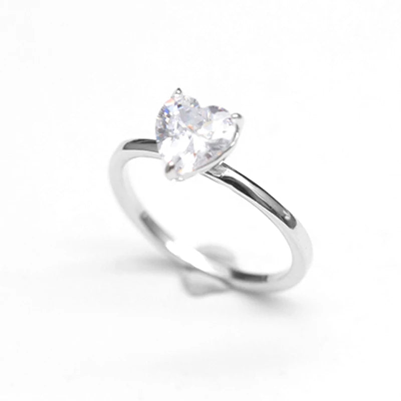 Classic Claw Setting Zircon Heart Ring 925 Sterling Silver Rings Wedding Women Valentine's Day Jewelry