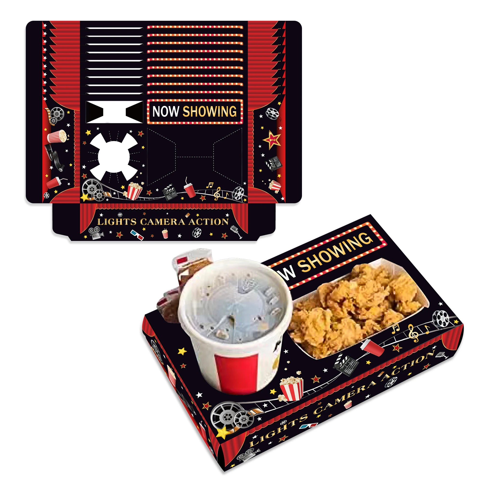 Huancai 12 PCS Movie Night Snack Trays Popcorn Candy Food Drink Holder Paper Boxes for Movie Theater Birthday Party Supplies