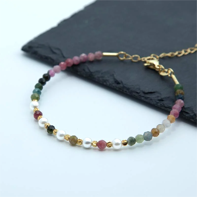 4mm Natural Colorful Tourmaline Faceted Beads Bracelets Crystal Pearl Gemstone Jewelry for Women Fashion Bracelets Bangles