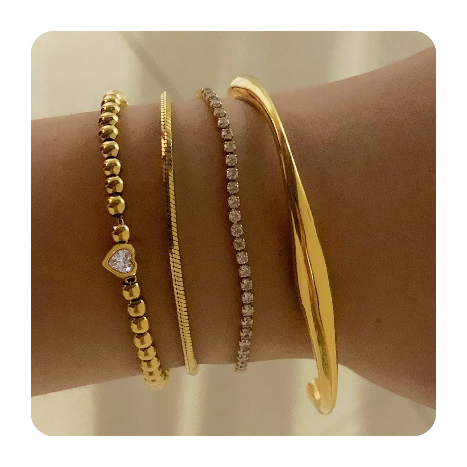 Wave Cuff Bangle Jewelry Waterproof Tarnish Free Tennis Bracelet Thin Round Sanke Chain Cz Diamond Heart Beaded Gold Bracelets