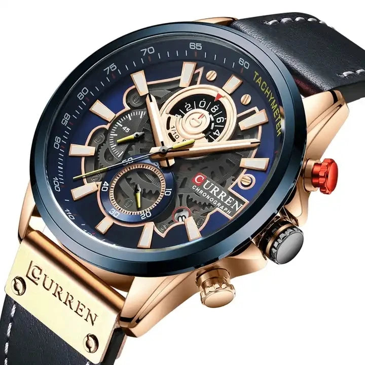 CURREN 8380 Man WristWatch Chronograph Sport Men Watch Top New Luxury Gold Blue Genuine Leather Calendar Male Clock Gift