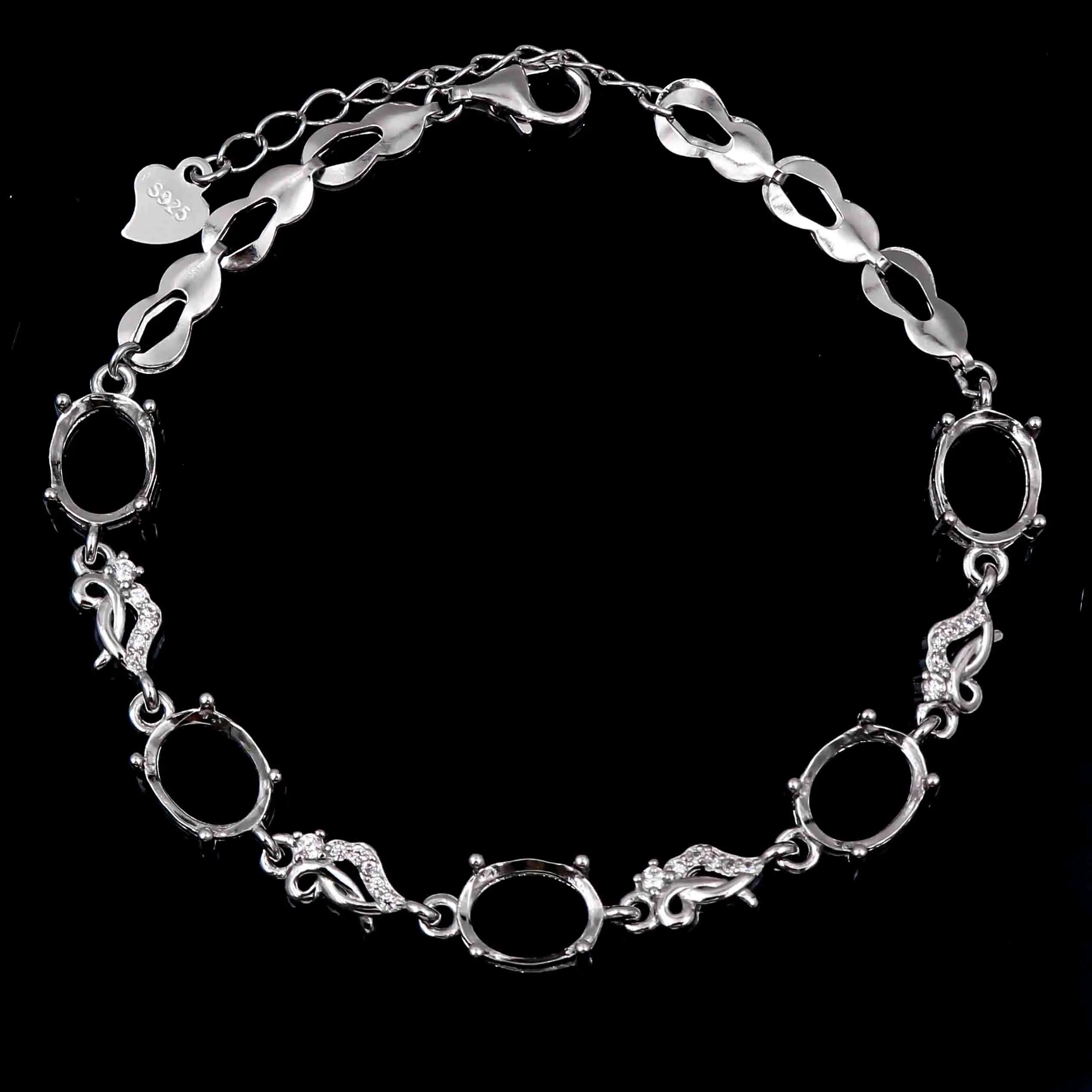 Sterling Silver 7*9mm Semi Mount Bracelet Empty Support Blank Claw Setting S925 Mountain Base Holder Without Stone Inlay for DIY