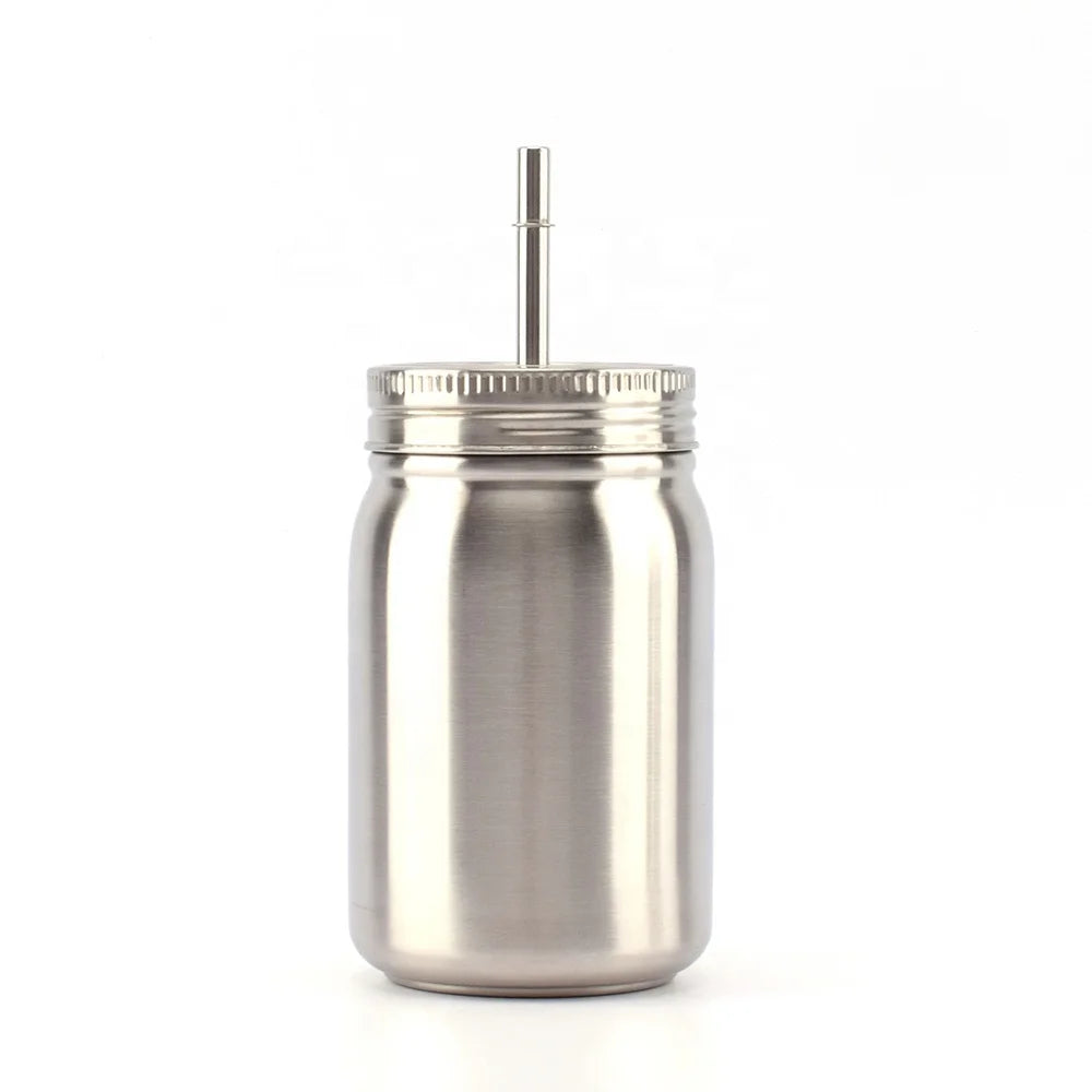 Wholesale 17oz Stainless Steel Mason Jar Double Wall Insulated Mason Cup with Straw Lid