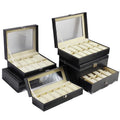Wholesale Handmade Pu Leather 2/6/8/10/12 Slot Glass Window Watch Organizer Custom Leather Storage  Jewelry Box