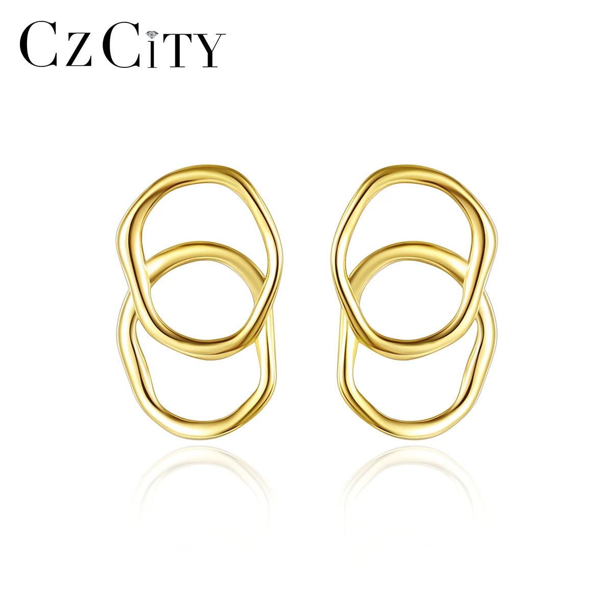 CZCITY Trendy Silver Custom Elegant Minimalist Geometric Gold Jewelry Wholesale Woman 14K Stud Earring