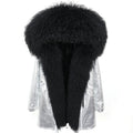 Hot Sale New Winter Fashion Long Woven Button Ladies Faux Fur Hooded Parka Coat with Detachable Hat