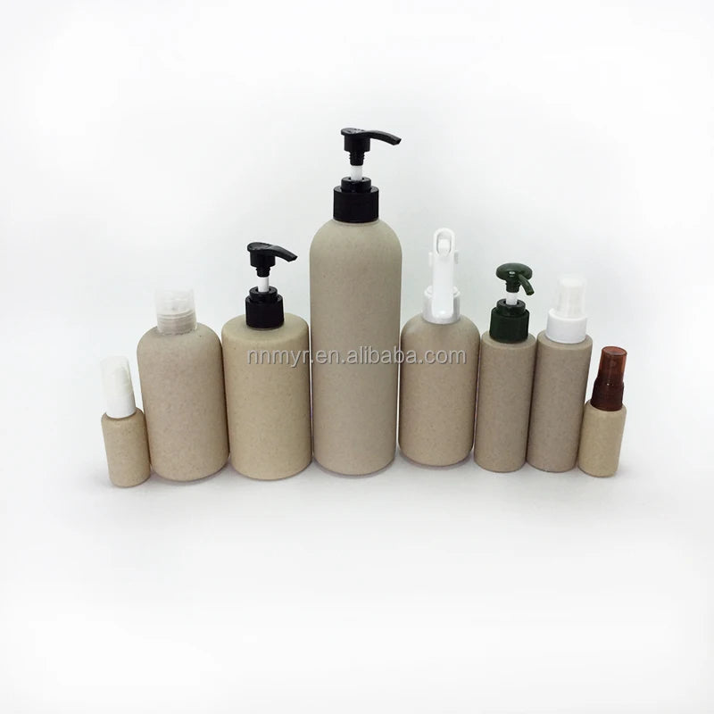 Biodegradable Washing Cosmetics Packaging Bamboo Pump Wheat Straw Bottle 300ml 500ml