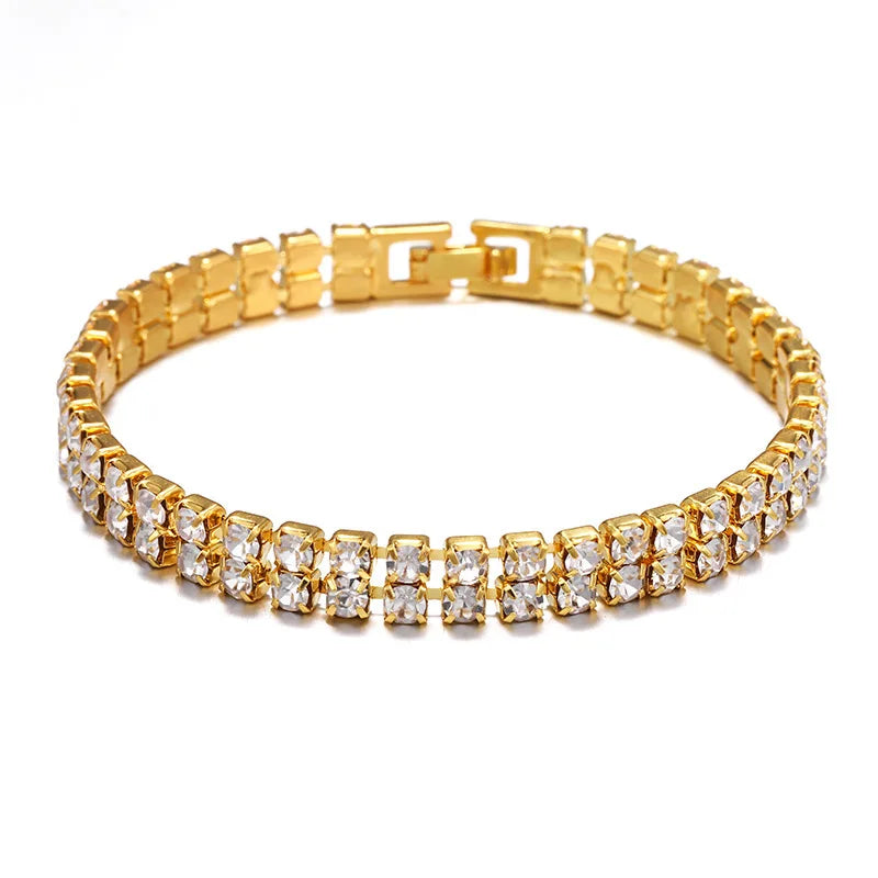 Brass Alloy Gold Rose Gold Silver Rhinestone Moissanite Beads Iced Out Tennis Chain Jewelry Hip Hop Bracelet 22cm Men