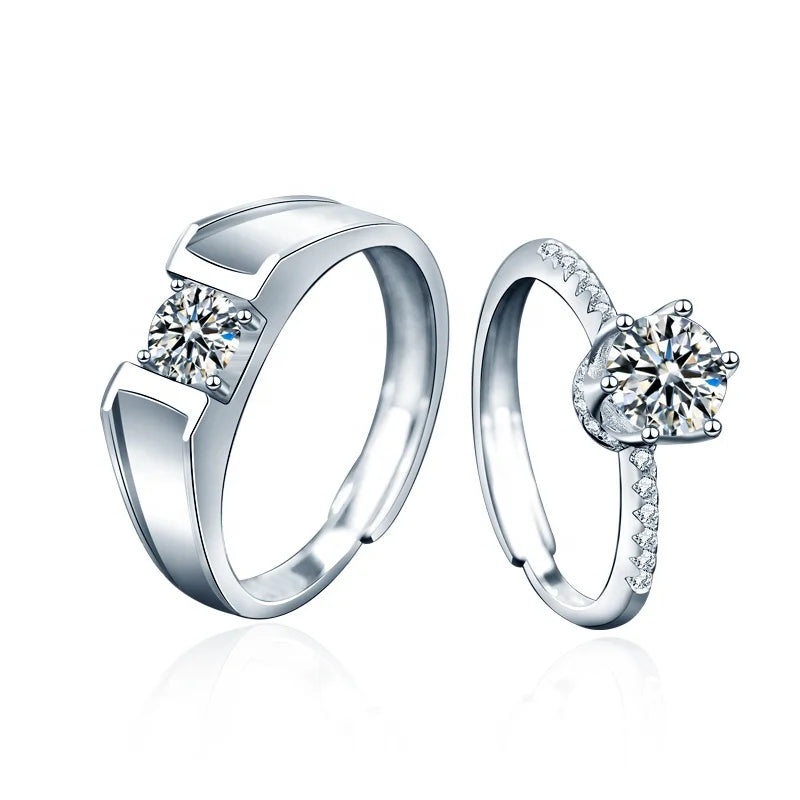 XJZ050 1 Carat Sterling Silver Bridal Set Moissanite Diamond Engagement Wedding Ring Bands with Round Brilliant Cut