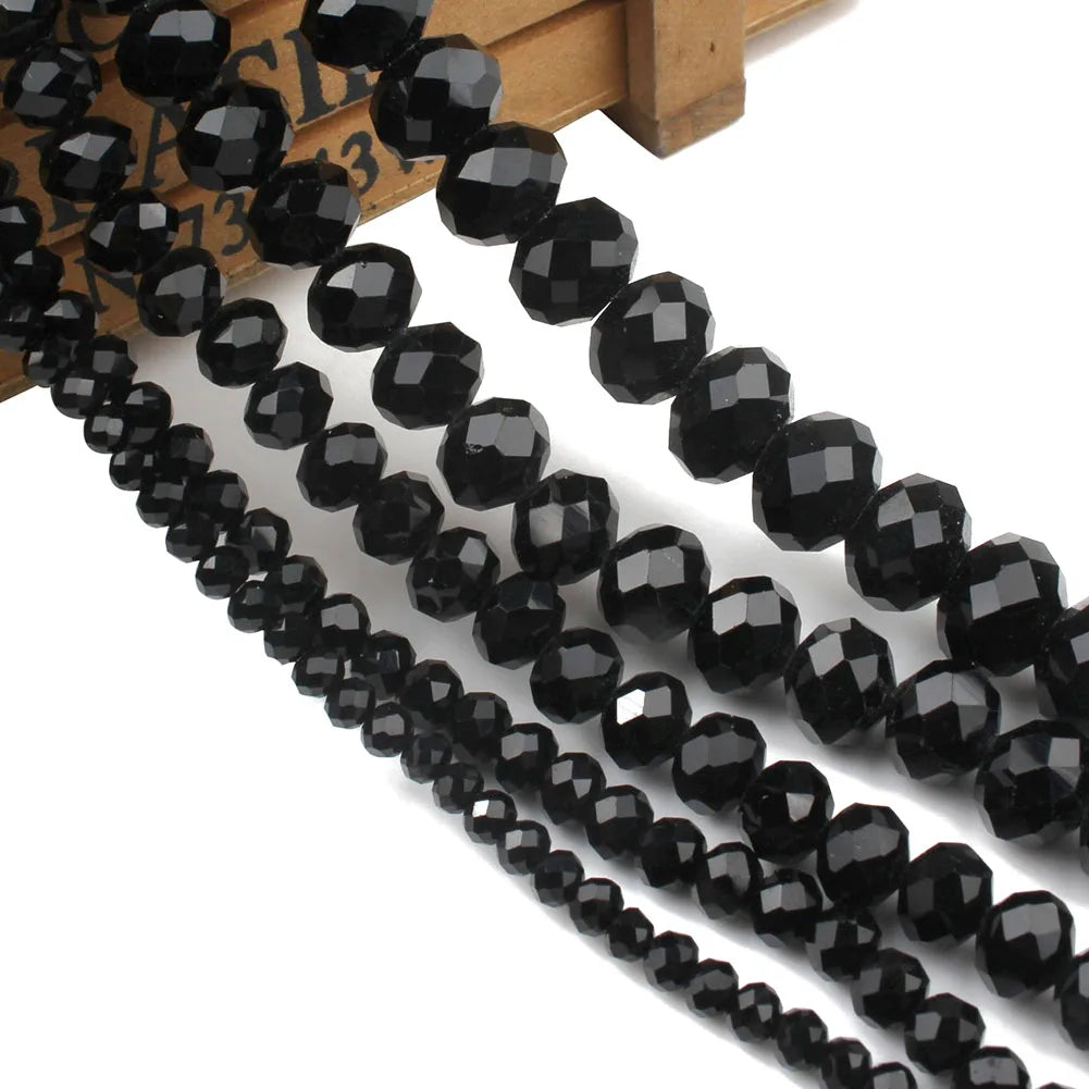 4-12mm Rondelle Black Faceted Crystal Glass Beads Round Loose Spacer Beads for Jewelry Making
