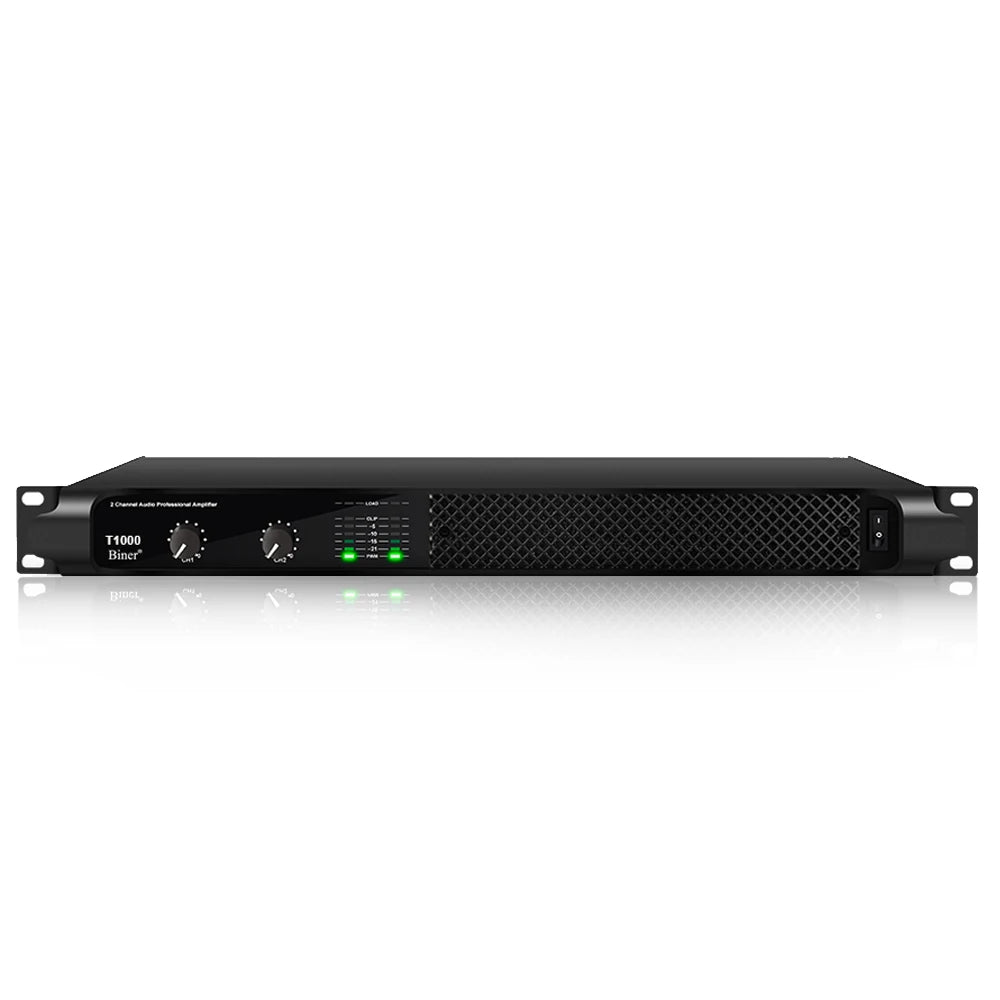 Biner T1000 Professional 2Channel 1U Thin Metal Power Amplifier 1000W*2 for DJ Karaoke