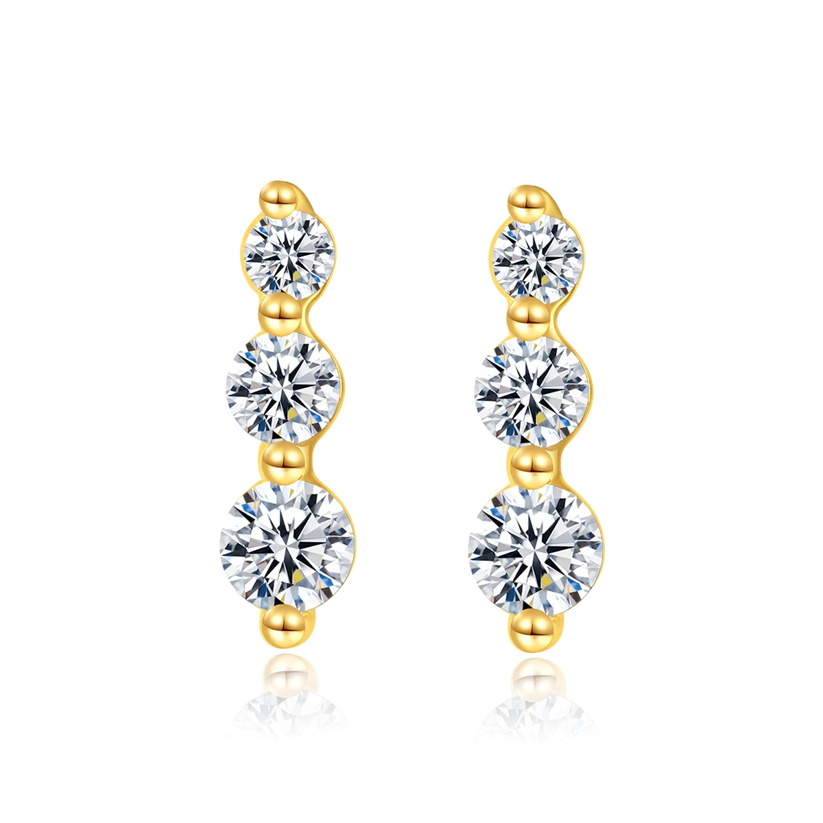 CZCITY New Trendy Simple Round Zircon Earring S925 Sterling Silver Pagoda Bar Minimalist Vintage Jewelry Gold Plated