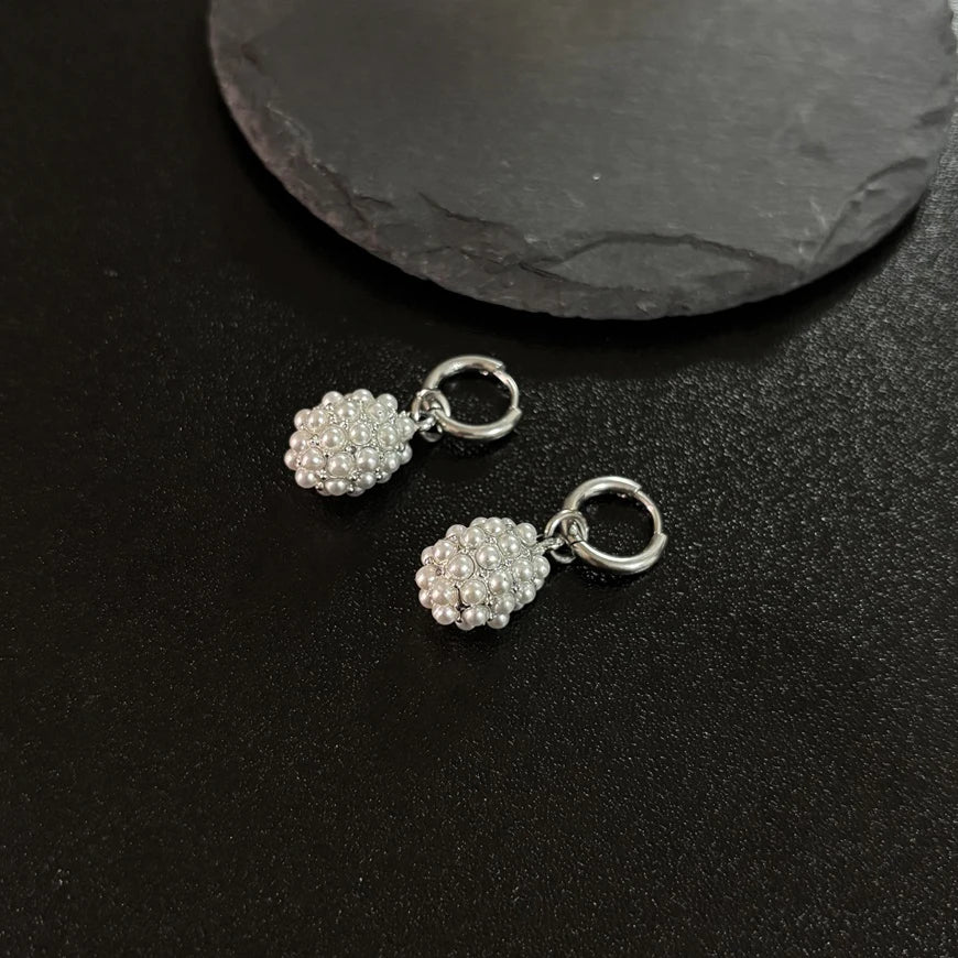 2025 New Designs Pineapple Shape Pearl Stainless Steel Hoop Drop Earrings for Women