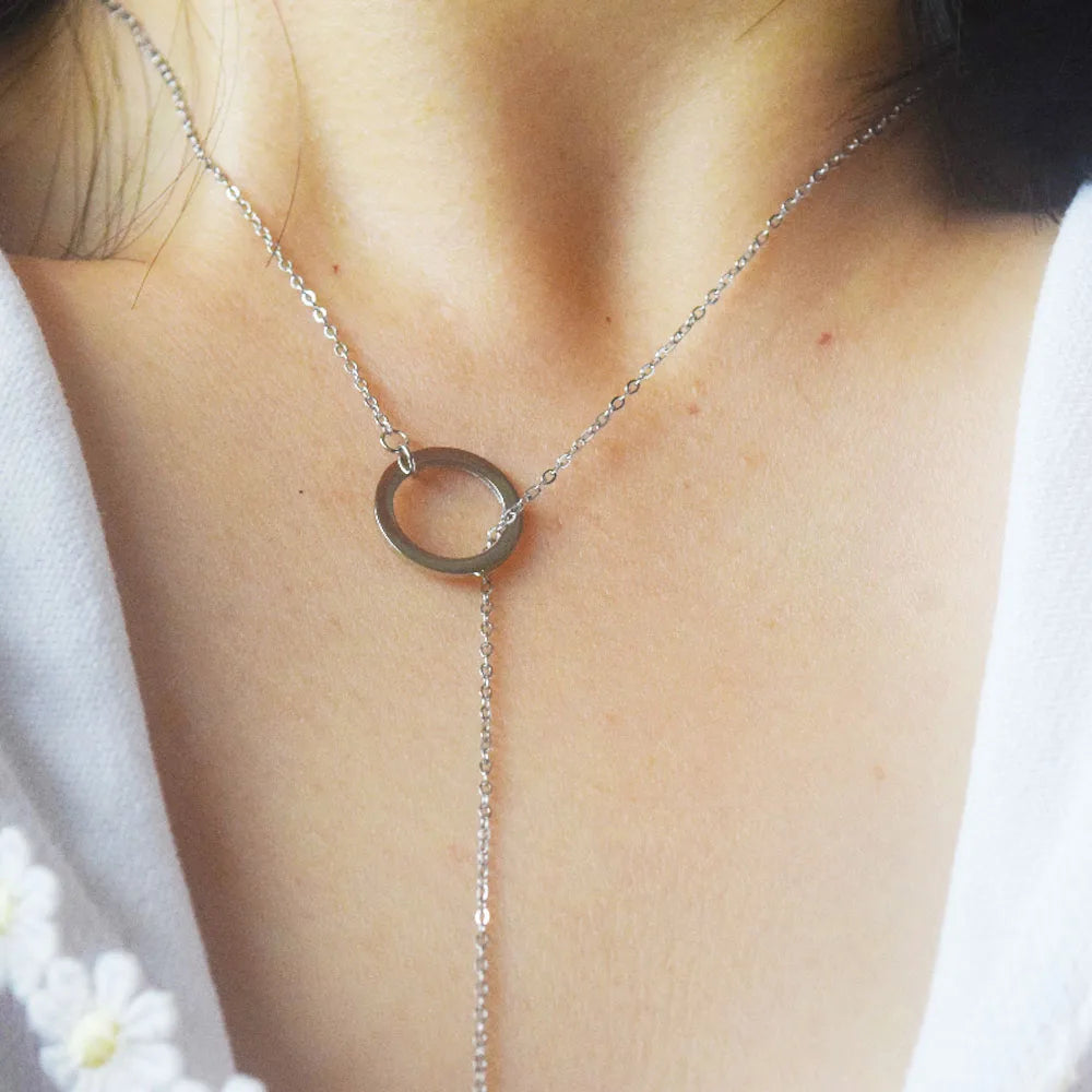 Wholesale Stainless Steel Vertical bar Pull Larait Y Shape Necklace Blank Circle Necklaces Jewelry