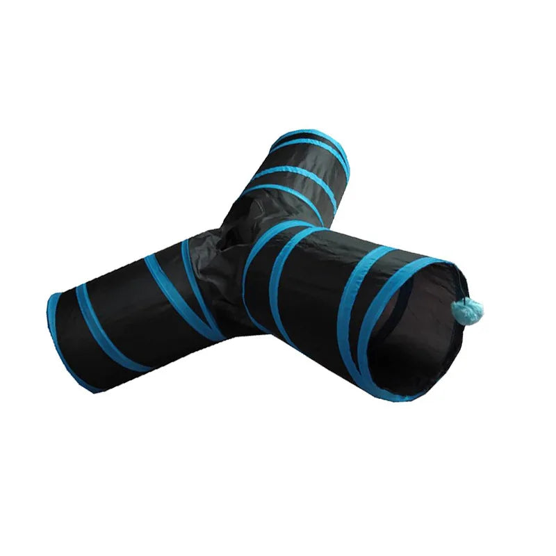 Foldable 3-Hole Indoor/Outdoor Interactive Training Tunnel for Cats 190T Material 25x25x135cm Size
