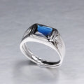 Classical 925 Sterling Silver Solitaire Men's Wedding Ring Blue Zircon Diamond Set Square Rectangle Blue Zircon Diamond Parties