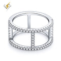 Luster Elegant Modern Style 925 Sterling Silver H-shaped Row Design Paving Moissanite Ring Band for Women